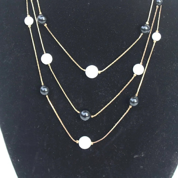 Vtg Art Deco 3 String Beaded Retro MCM Abstract Costume Jewelry Necklace - Picture 3 of 4